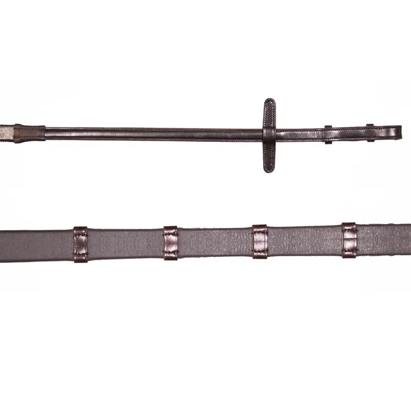 Henry James Xtreme Eventer Hybrid Rubber Reins with Leather Stoppers - Havana Brown